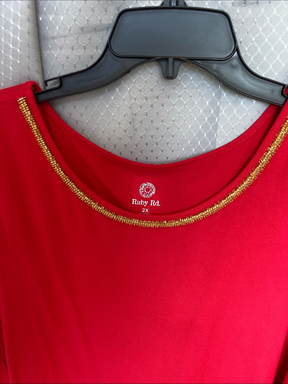 Ruby Rd red top gold beaded embellished neckline 2X - Picture 4 of 17